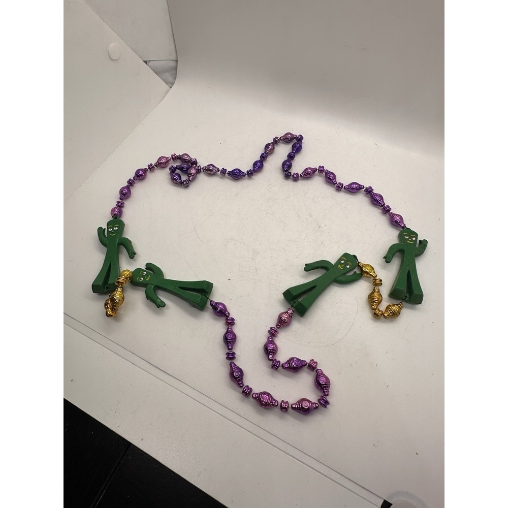 Gumby Mardi Gras Beads Necklace Purple Gold Novelty Green Gumby